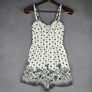 Abercrombie & Fitch Romper Womens M White Black Floral Bustier Smocked Lined